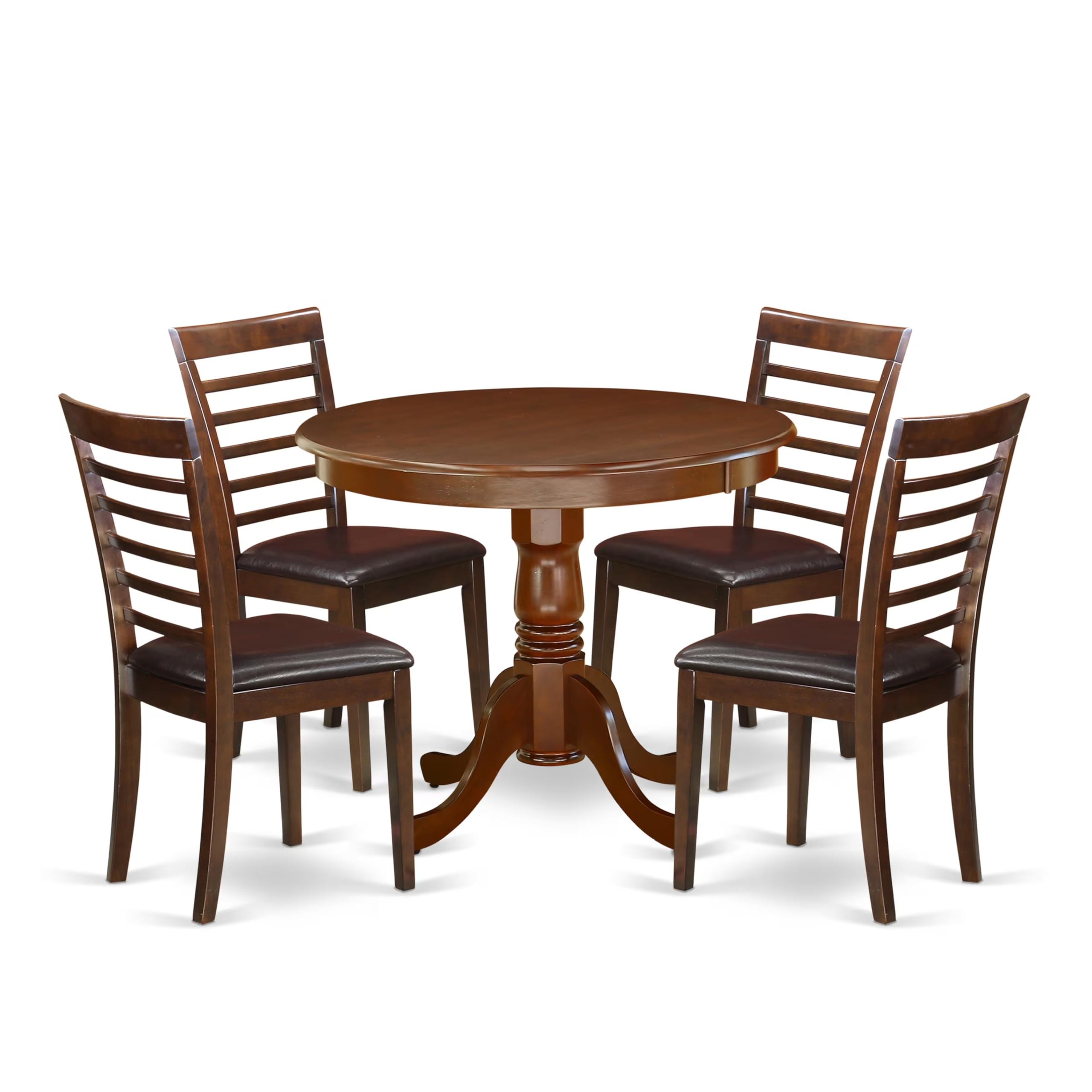 East West Furniture Anml5-Mah-Lc 5 Piece Dining Room Furniture Set Includes A Round Kitchen Table With Pedestal And 4 Faux Leather Upholstered Dining Chairs, 36X36 Inch, Mahogany
